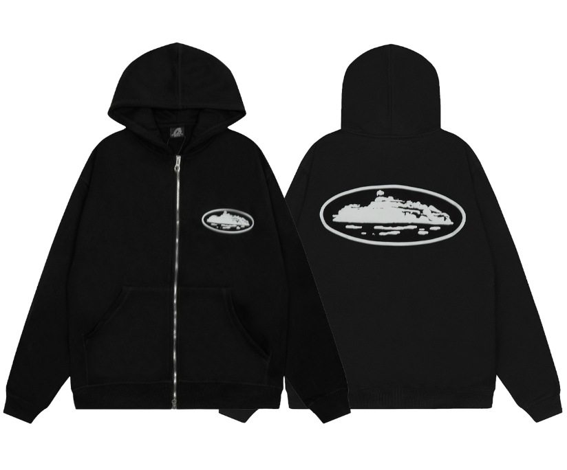 Corteiz marca de moda estadounidense Alcatraz con cremallera sudadera con capucha suelta traje de calle con estampado de letras suéter hombres