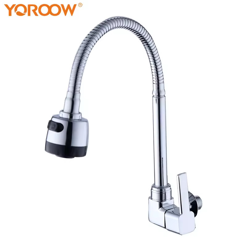 Malaysia Exports Chinese Bathroom Zinc Handle Kitchen Faucet Wall-Mounted Pull-Out Zinc Body Factory Direct Sale