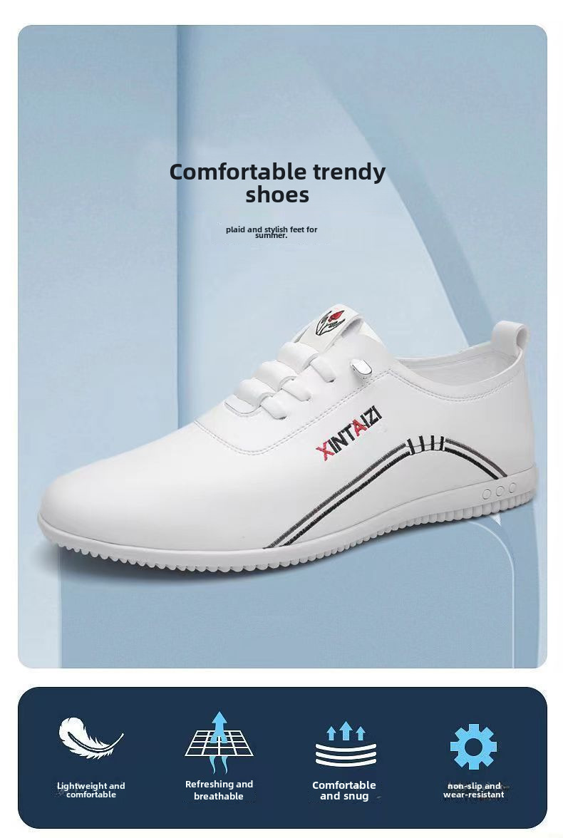 Men's shoes Breathable new all-match leather shoes soft leather small white shoes soft sole non-slip shoes bean men's shoes_voghion.com