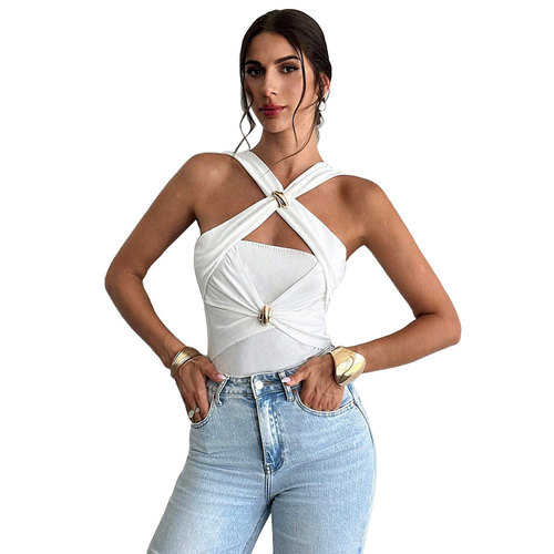 TEMU Cross-border European and American Korean version of elegant style one-piece pants 2025 spring and summer new waist-increasing slimming three-quarter tapered pants 