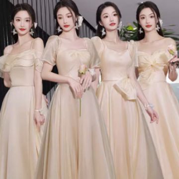 Champagne-Colored Bridesmaid Dress 2026 New Winter High-End Sister Dress Light Luxury Niche Slimming Adult Party Gown