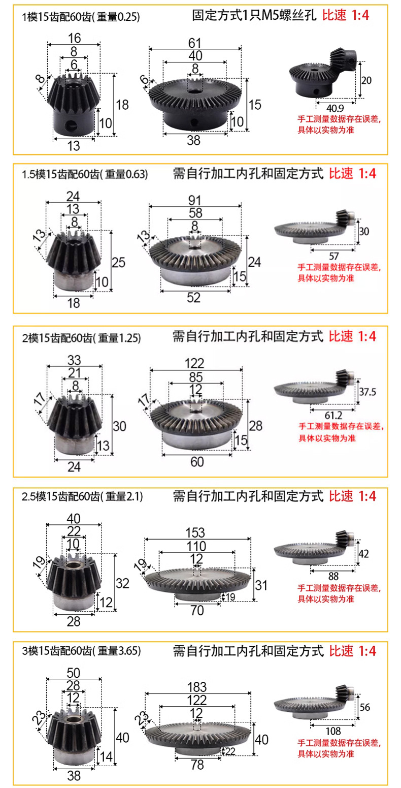 Manufacturer Supplies High-Precision 45-to-1 Ratio Spur Gears # Gear 1 Module, 1.5 Module, 2 Module, 2.5 Module Bevel Gears Custom-Made