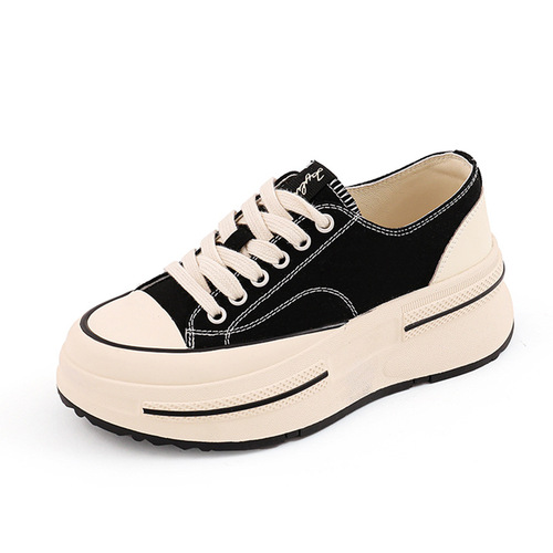 Inside first layer sheepskin canvas shoes 2024 spring and summer new women's heightening thick-soled shoes women's casual and versatile shoes for women