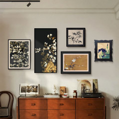 新中式玄關裝飾畫復古小眾客廳多幅組合壁畫中古風沙發背景牆掛畫