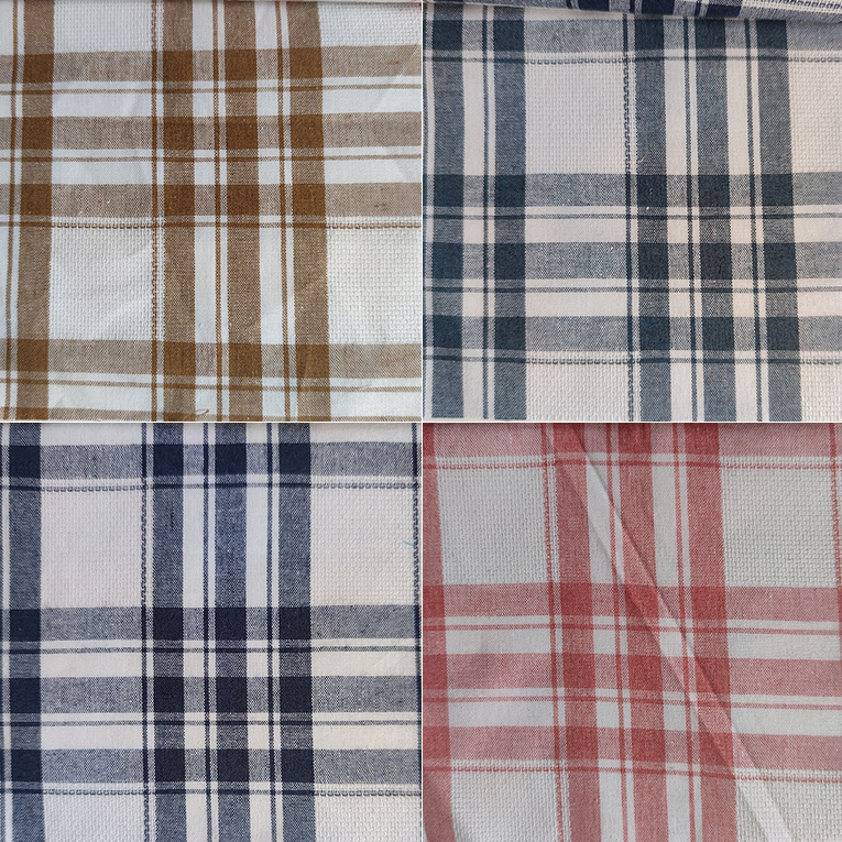 时尚简约小清新粉色卡其色色织衬衫布平纹春夏薄款提花格子童装布