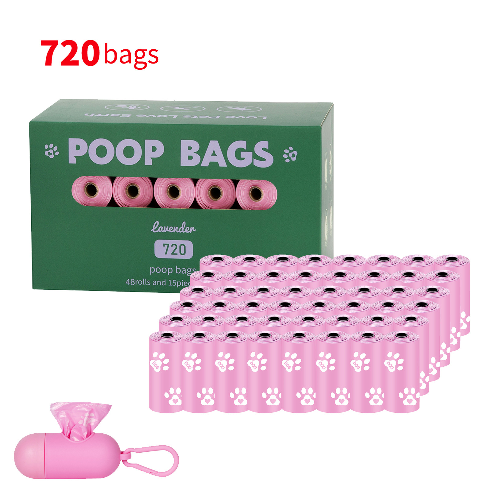 Nueva bolsa de mierda degradable ecológica para perros, bolsa de heces portátil, dispensador de clip de manos libres, bolsa de basura para mascotas