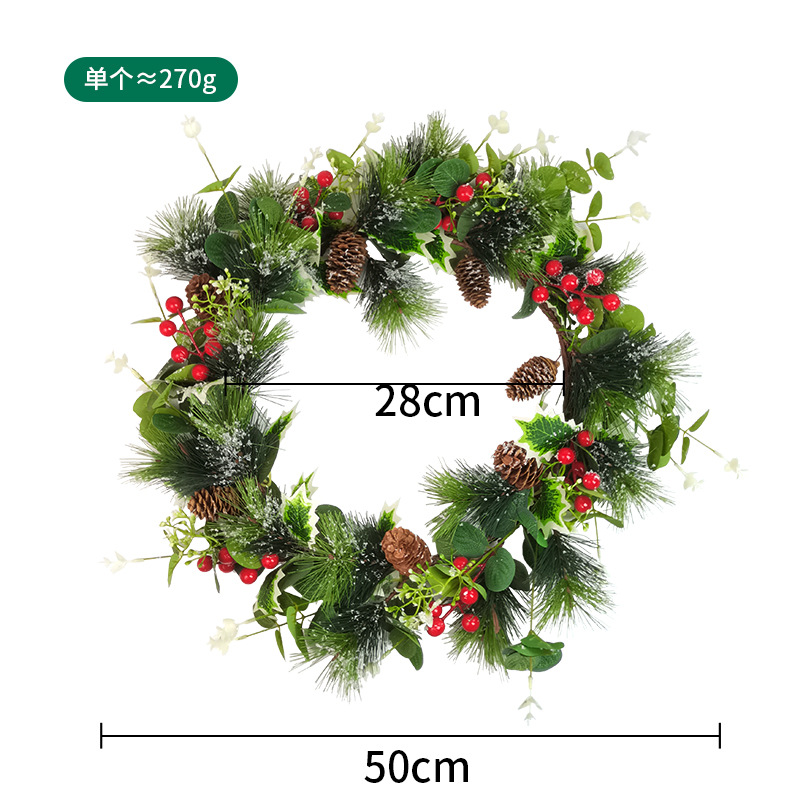 Adornos navideños, guirnaldas de piñas, flores decorativas de bolas rojas, puertas de guirnaldas de agujas de pino de alta gama, adornos de guirnaldas