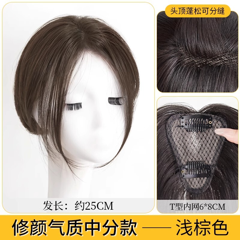 頭頂部の高い頭蓋骨をカバーする女性用のXuchangウィッグヘアピース、薄くて自然な顔の整形と雰囲気のある増毛3D前髪パッチ|undefined
