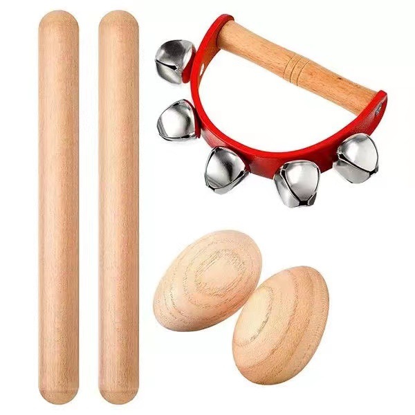 Traje DE REGISTRO DE Orff traje de madera doble campana tambor madera arena huevo palo traje