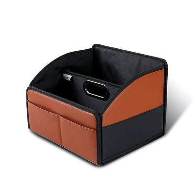 Car Storage Box, Passenger Seat Storage Box, Leather Metal Handle, Large Capacity, Foldable, Multifunctional Car Storage (Car storage bag/box) - exclusively-for-cross-border-supply-12kg-black-and-brown-style-322923cm