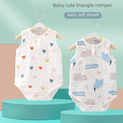 Baby home clothes one-piece suit summer triangle top thin newborn diaper cover for boys and girls crawling suit pajamas