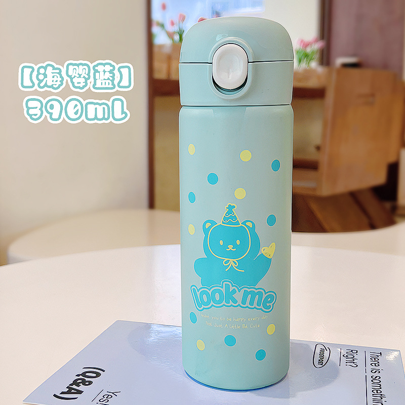 Nuevo lindo taza de agua de acero inoxidable simple de dibujos animados taza de bebida directa portátil cubierta elástica estudiante taza de vacío de alto aspecto