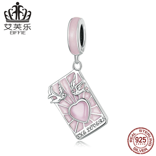 Avle Original Sterling Silver S925 Tarot Card Lover Pendant Bracelet Pink Oil Drop Card Pendant SCC2263