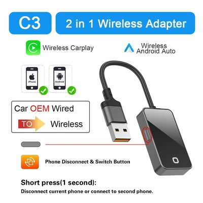 Wired to Wireless Box, Simsiz CarPlay və Android Auto - c3-wireless-cpaa-usb-interface-with-buttons