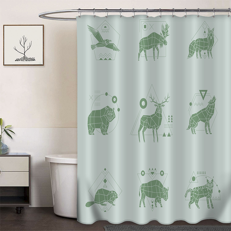 Cortina de ducha de poliéster impresa con hebilla de cortina de ducha de plástico baño cuarto de baño cortina de partición impermeable a prueba de moho