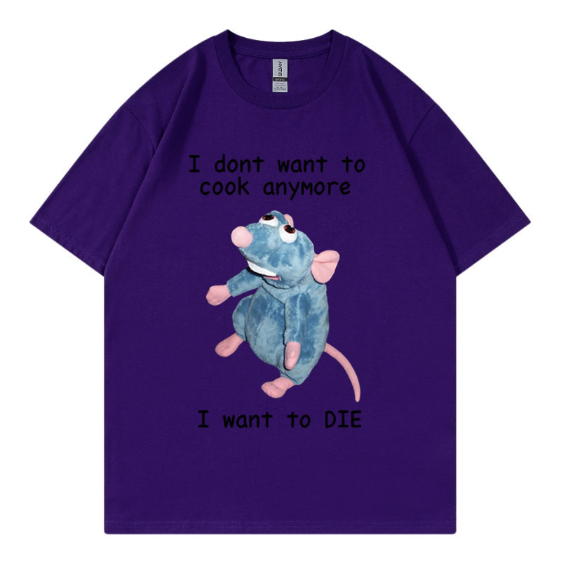 T-shirt en pur coton marque de mode sport nouveaux hommes ample col rond imprimé souris je ne veux pas cuisiner à nouveau T-shirt_voghion.com