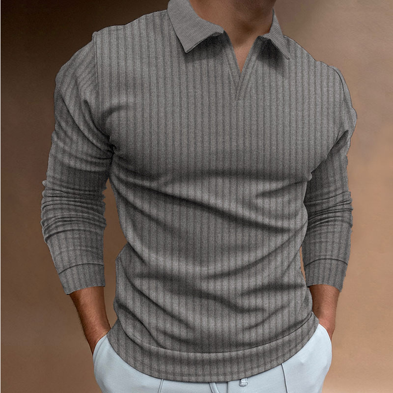 Transfronterizos Europa y América comercio exterior hombre de otoño deportivo acondicionamiento ocio cuello vertical elástico manga larga cuello en V camisa polo hombre