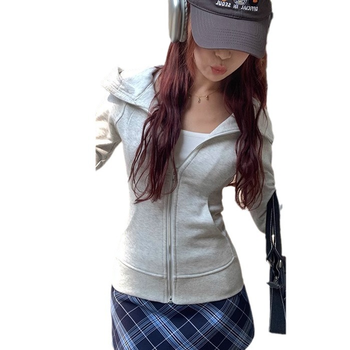 Hooded Gray Sweater For Women Casual Cardigan Coat