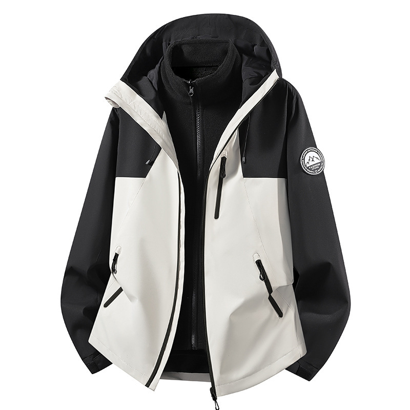 Camel-style outdoor 3-in-1 waterproof and windproof jacket set, unisex hooded jacket Camel-style outdoor 3-in-1 waterproof and windproof jacket set, unisex hooded jacket