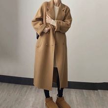 秋冬中长款过膝感双面绒毛呢外套女小个子呢子大衣潮