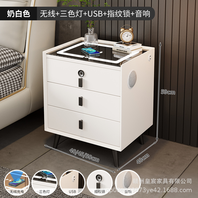 スマート多機能シンプルなベッドサイドキャビネット無垢材収納ホームモダンライト高級スタイルハイエンドベッドサイドキャビネット寝室|undefined