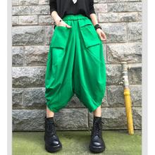 大码2025夏季新款个性口袋韩版潮流阔腿吊裆裤低裆裤垮裤七分女裤