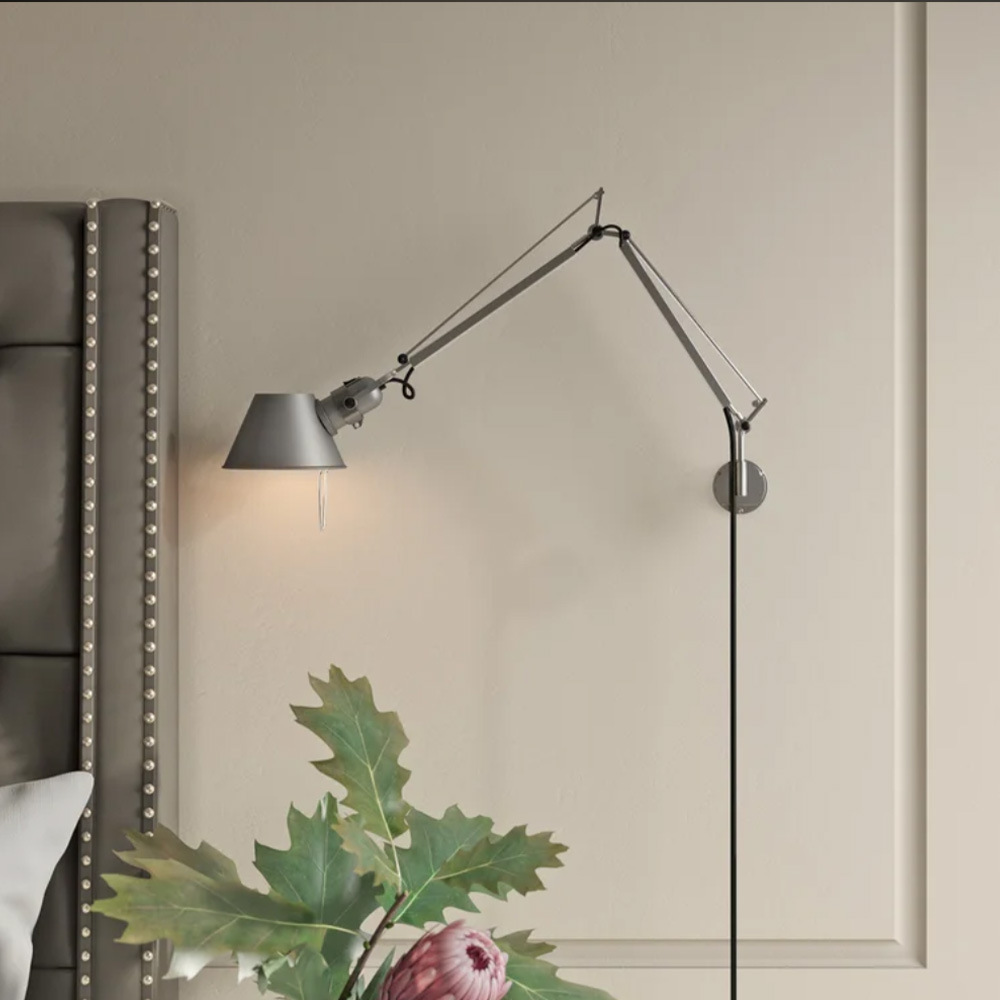 Nordic Cross-Border Industrial Style Chandelier Bedroom Bedside Desk Reading Telescopic Folding Long Pole Rocker Arm Long Arm Wall Lamp