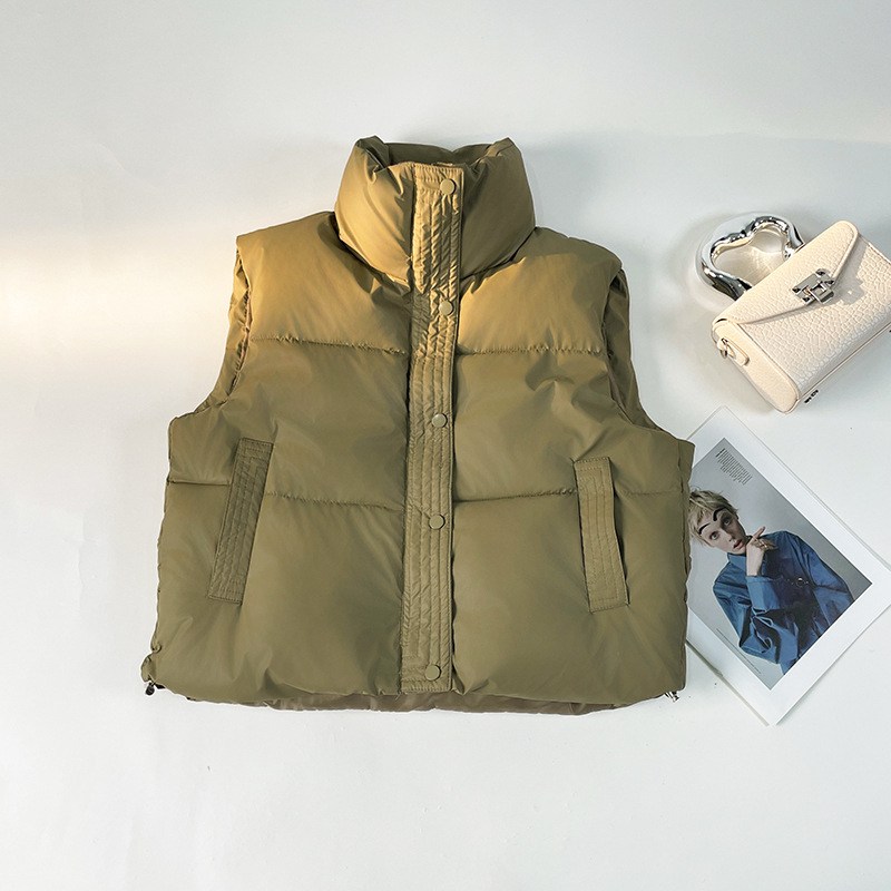 2024 New in stock Short Vest Foreign Trade Casual Loose Lambskin Collar Sleeveless Cotton-padded jacket Women's Vest