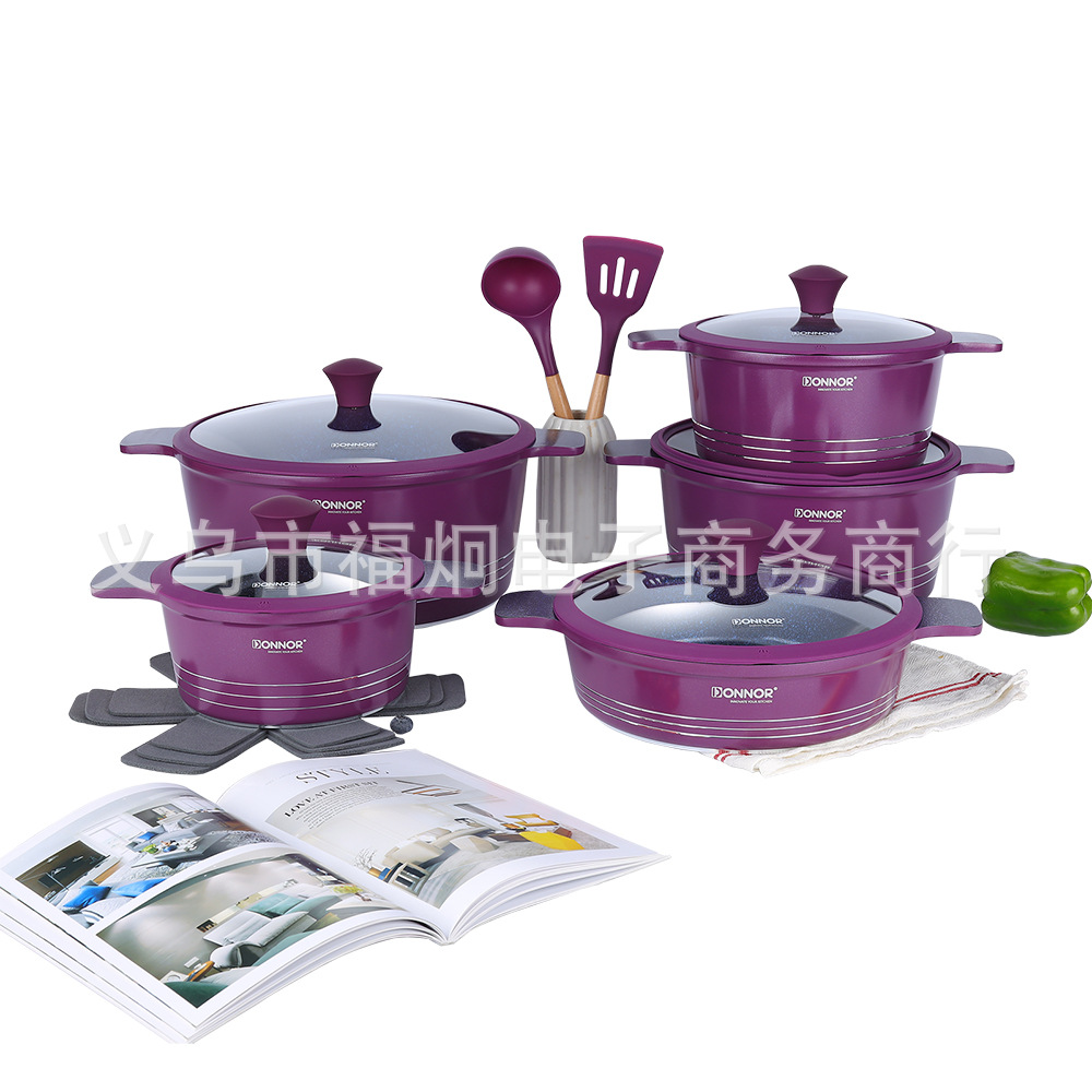 Foreign Trade Gorgeous Series 15-Piece Set of Medical Stone Gas Stove Non-Stick Cookware Set Pot