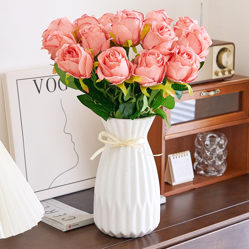 Rosas búlgaras de alta calidad imitación de seda ramo de flores falsas decoración de decoración de la mesa interior de la sala de estar