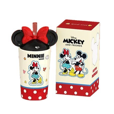 Personalidad creativa Mickey Bow Casual Taza Personalidad de alto valor facial taza de paja de cerámica encantadora taza de agua bebida taza de dibujos animados