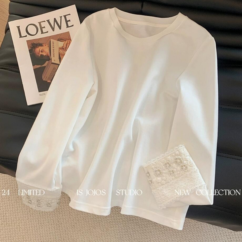 High-Quality Versatile New Chinese-Style Lace Cuff Splicing Inner Base Shirt for Spring and Autumn New Long-Sleeve T-Shirt Shirt