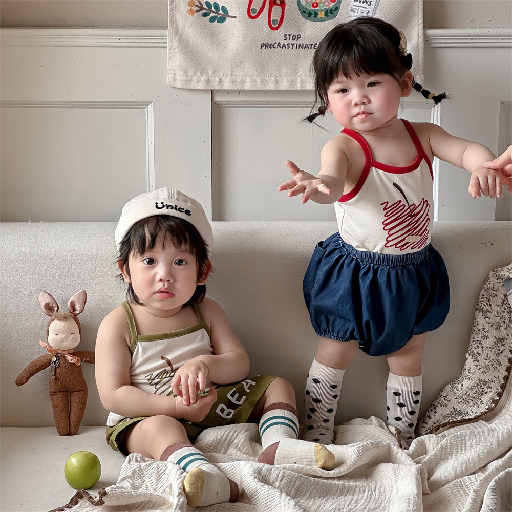 Ropa infantil japonesa para bebés y niños, estilo fino de verano, camisola de alta elasticidad, chaleco casual para bebés, top de dibujos animados lindo
