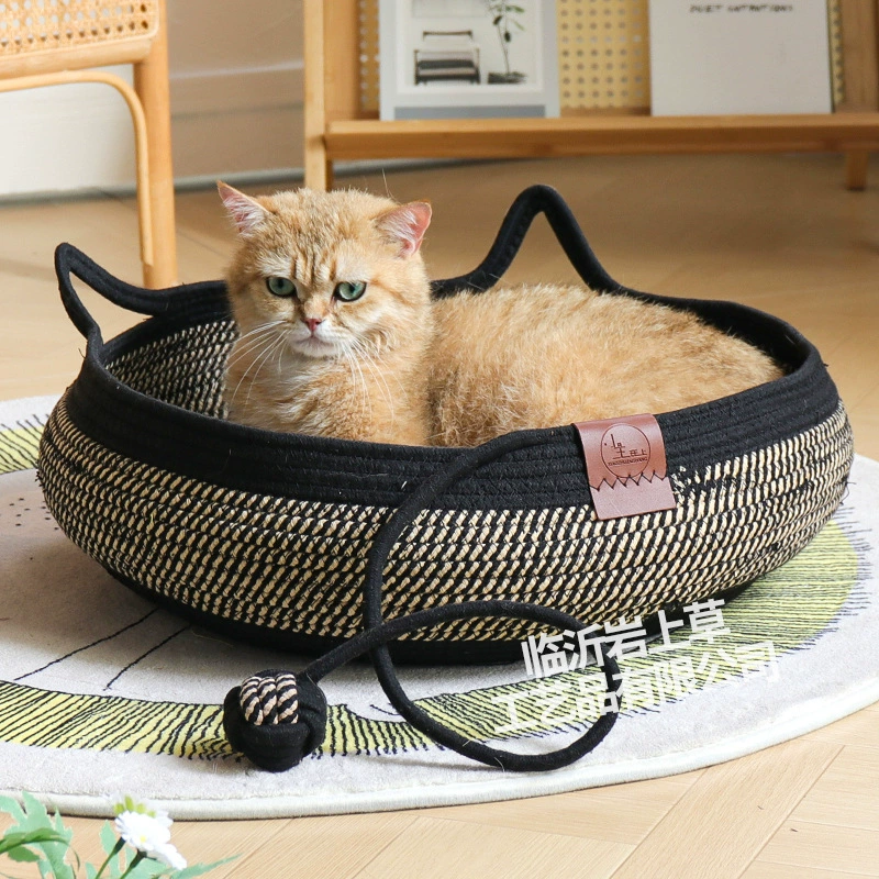 Кошачье гнездо из ротанга, доска для кошачьих когтей, шарик для самостоятельного удовольствия, универсальное спальное гнездо ручной работы для всех сезонов, моющиеся принадлежности для кошек.