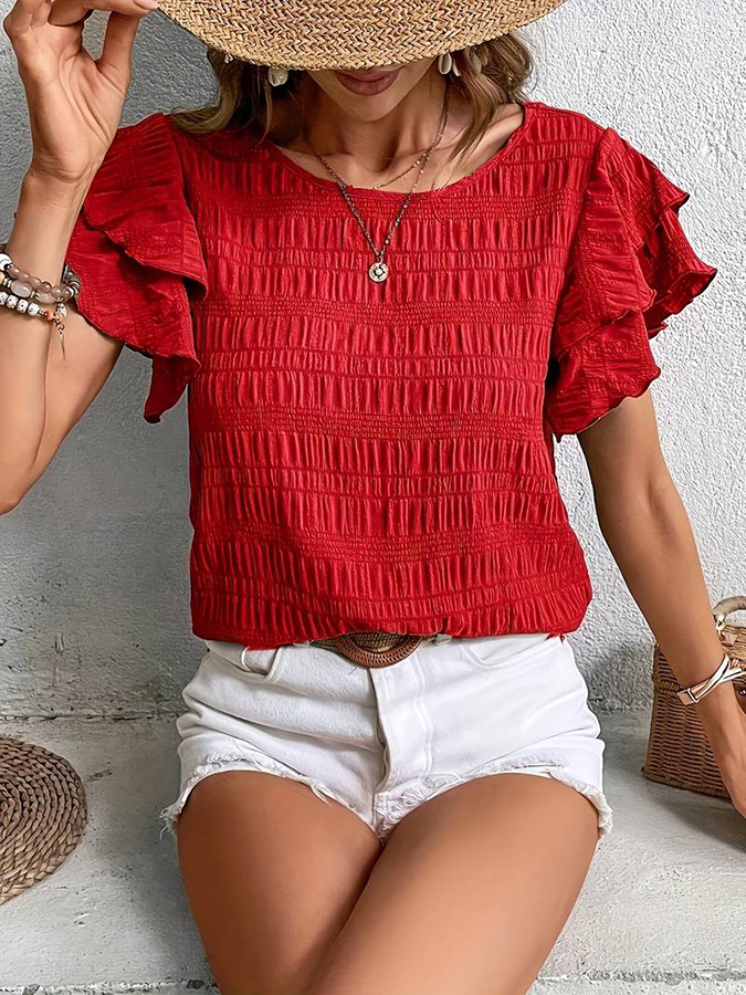 Femmes T-Shirt Manche Courte Blouses Vêtement De Rue Couleur Unie display picture 2