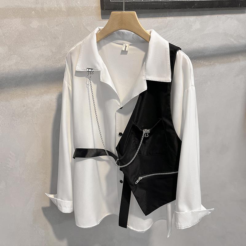 Stylist Shirt Summer Shirt Vest Suit Design Stitching High Street Long Sleeve Loose Sense Niche Men's Jacket