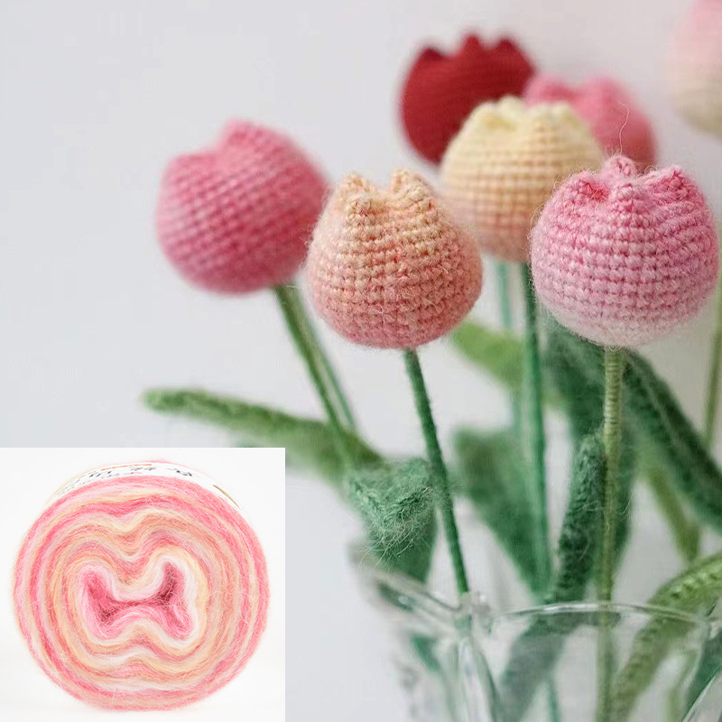 渐变真丝马海毛毛线羊毛线中粗手编围巾线彩虹马海毛线团厂家批发