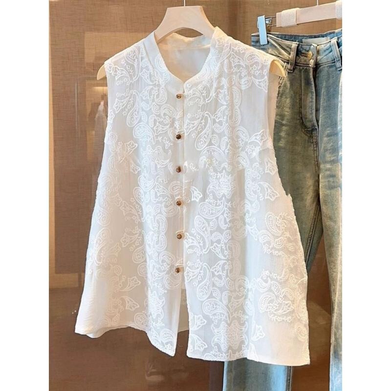 New Chinese-Style White National Style Vest for Women, Autumn and Summer 2025 New Model, Super Stylish Chanel-Inspired Thin Vest for Layering