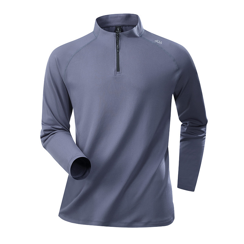 Camiseta de base de lana blanca personalizada transfronteriza secado rápido camiseta de manga larga hombre medio cremallera entrenador de fitness ropa camiseta