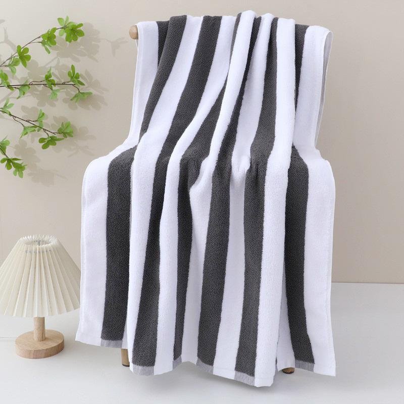 Gray -white striped bath towel