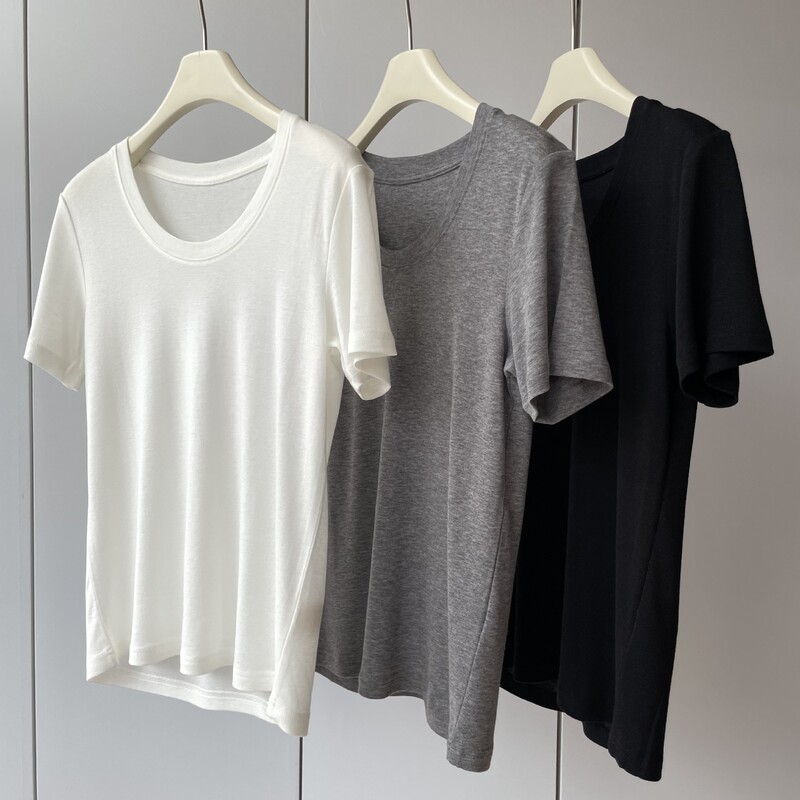 Lanjing Tencel wool soft and comfortable! Goose Egg Collar Lightweight Loose Slimming Pullover Short-sleeved T-shirt for Women Xia Xin Lanjing Tencel wool soft and comfortable! Goose Egg Collar Lightweight Loose Slimming Pullover Short-sleeved T-shirt for Women Xia Xin