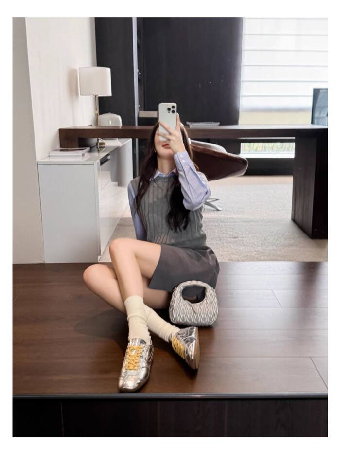 Giày sneaker nữ da thật cổ thấp dáng cổ điển buộc dây phối màu — Bạc, màu nâu, màu xanh lá cây, màu đỏ chi tiết 32