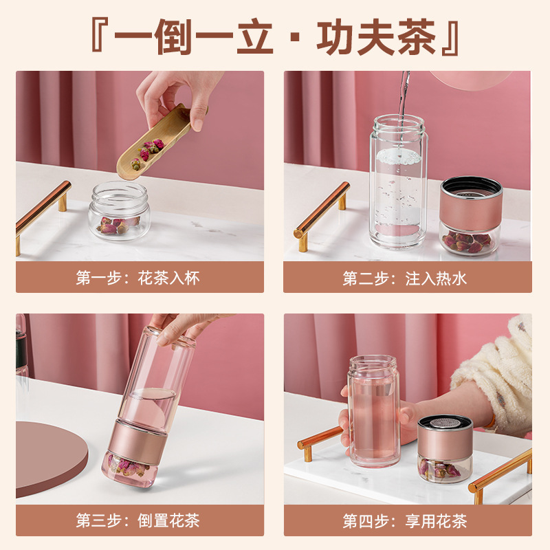 Tazas de té de doble aislamiento de vidrio de separación de oficina de hombres y mujeres tazas de té impresa logotipo grabado lujoso retro