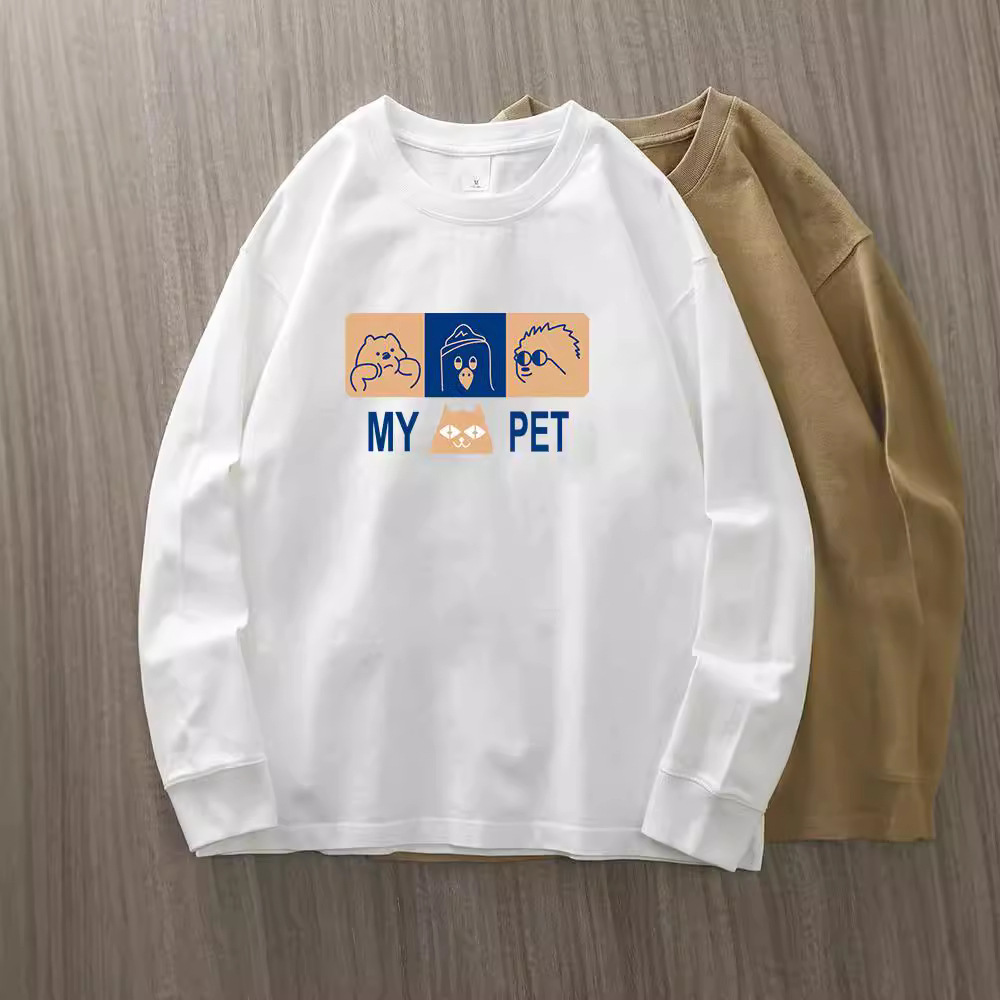 230G pesado algodón blanco camiseta de manga larga mujer 2025 otoño suelta camiseta de base de cuello redondo de mujer camiseta superior