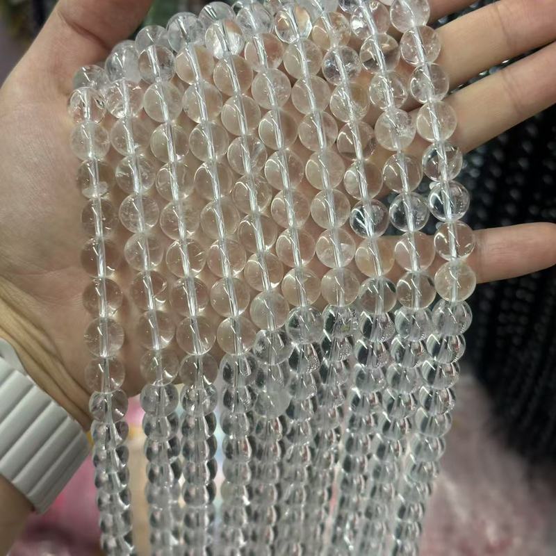 白水晶散珠天然氷透浄体透明白水晶円珠半製品条珠DIYアクセサリー部品|undefined