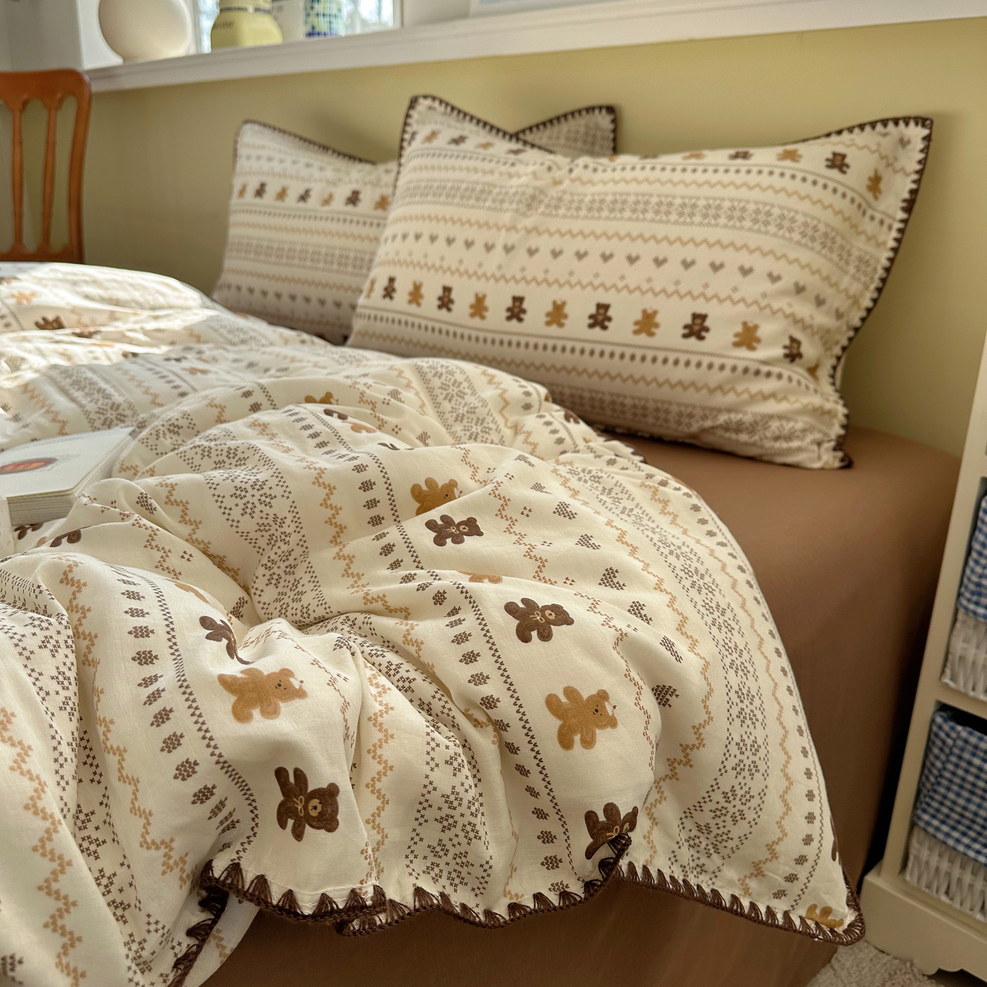 Ins Nantong Four Piece Cotton Bedding Set Double Layer Gauze Sheet_voghion.com