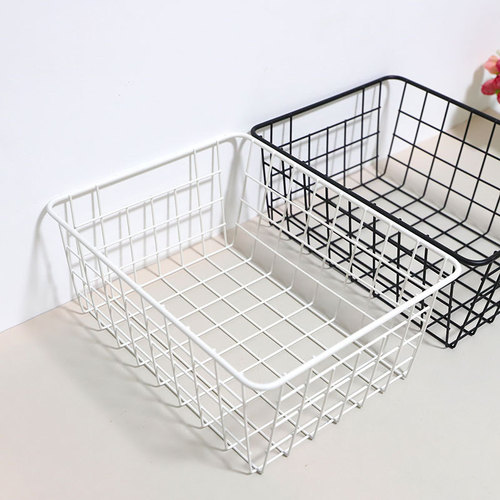Baked powder matte black Nordic iron storage basket storage box desktop storage rack makeup dressing table basket vegetable basket
