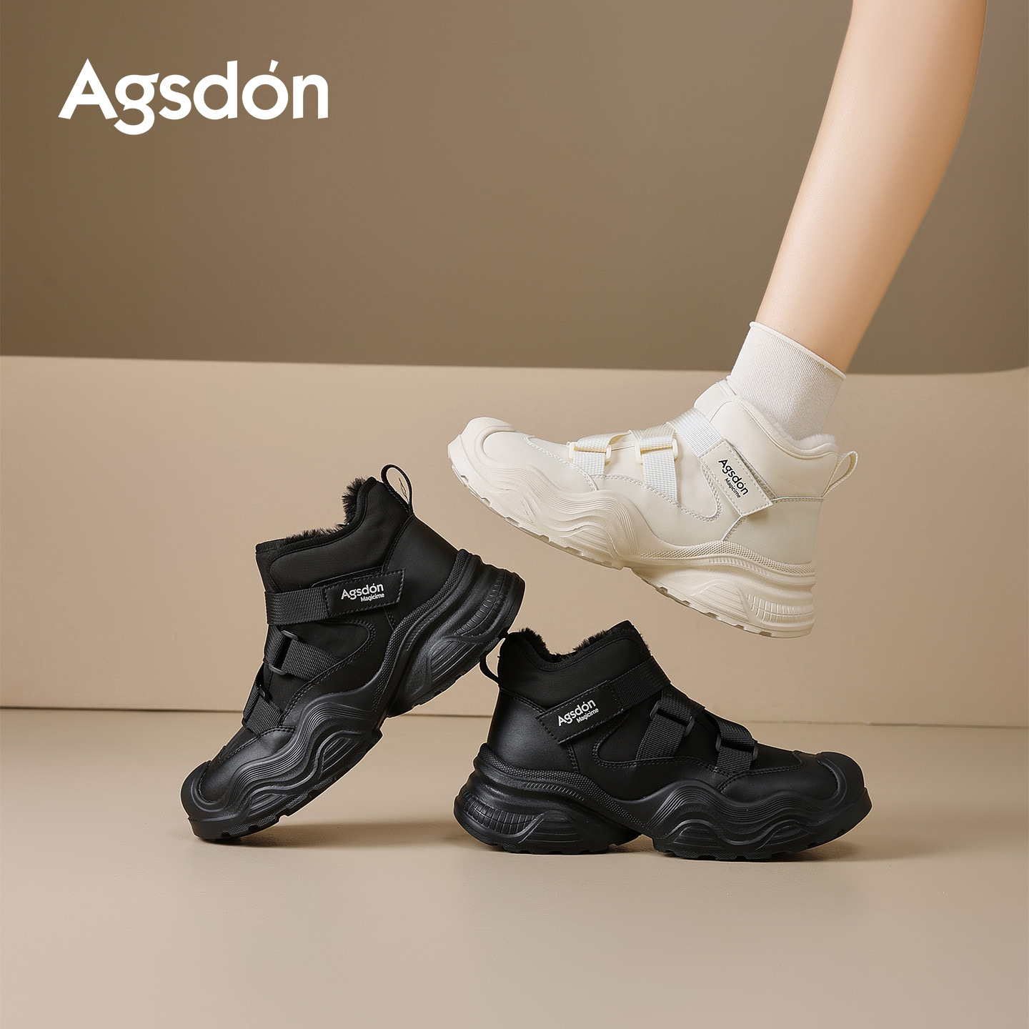 Antiguo león Dengjia terciopelo alto padre zapatos mujeres 2025 nuevo otoño invierno grueso velcro zapatos de algodón suave zapatos deportivos