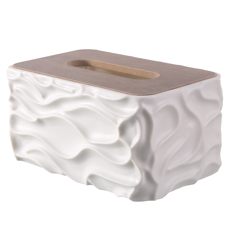 Caja de toallas de aire crema simple caja de almacenamiento de escritorio con cubierta de madera caja de extracción de papel creativa caja de extracción de papel de lujo ligera sala de estar doméstica