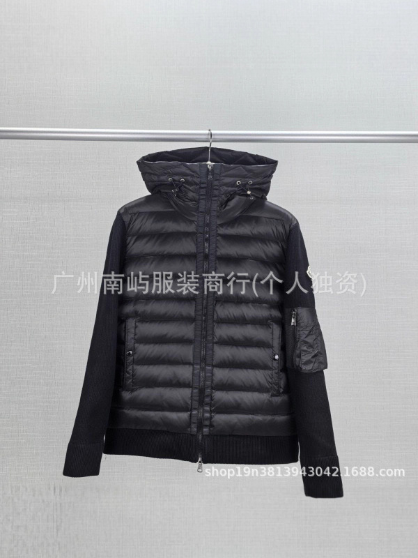 跨境高品质蒙家男士秋冬针织拼接休闲羽绒服时尚连帽白鸭羽绒外套|undefined